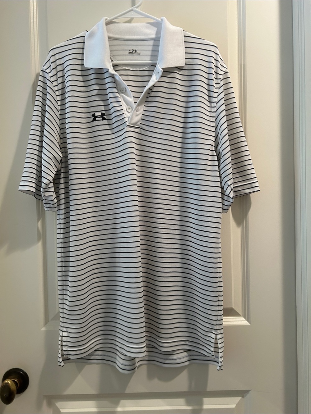 Under Armour Vintage 2008 Striped mesh Polo Shirt embroider logo stamp buttons M
